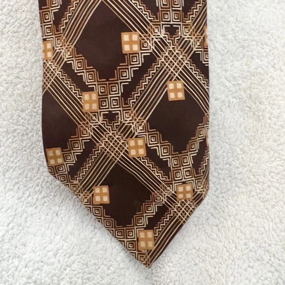 Vintage Pierre Cardin Men’s Brown Plaid Geometric Retro Silk Tie - Picture 2 of 6